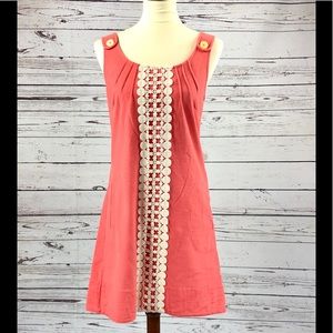 ANTHROPOLOGIE Coral & Crochet Shift Dress